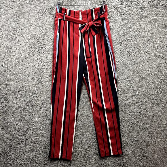 Romeo & Juliet NEW Medium Wide Leg Trousers Vertical Stripes Red Navy Summer‎ - Picture 1 of 10